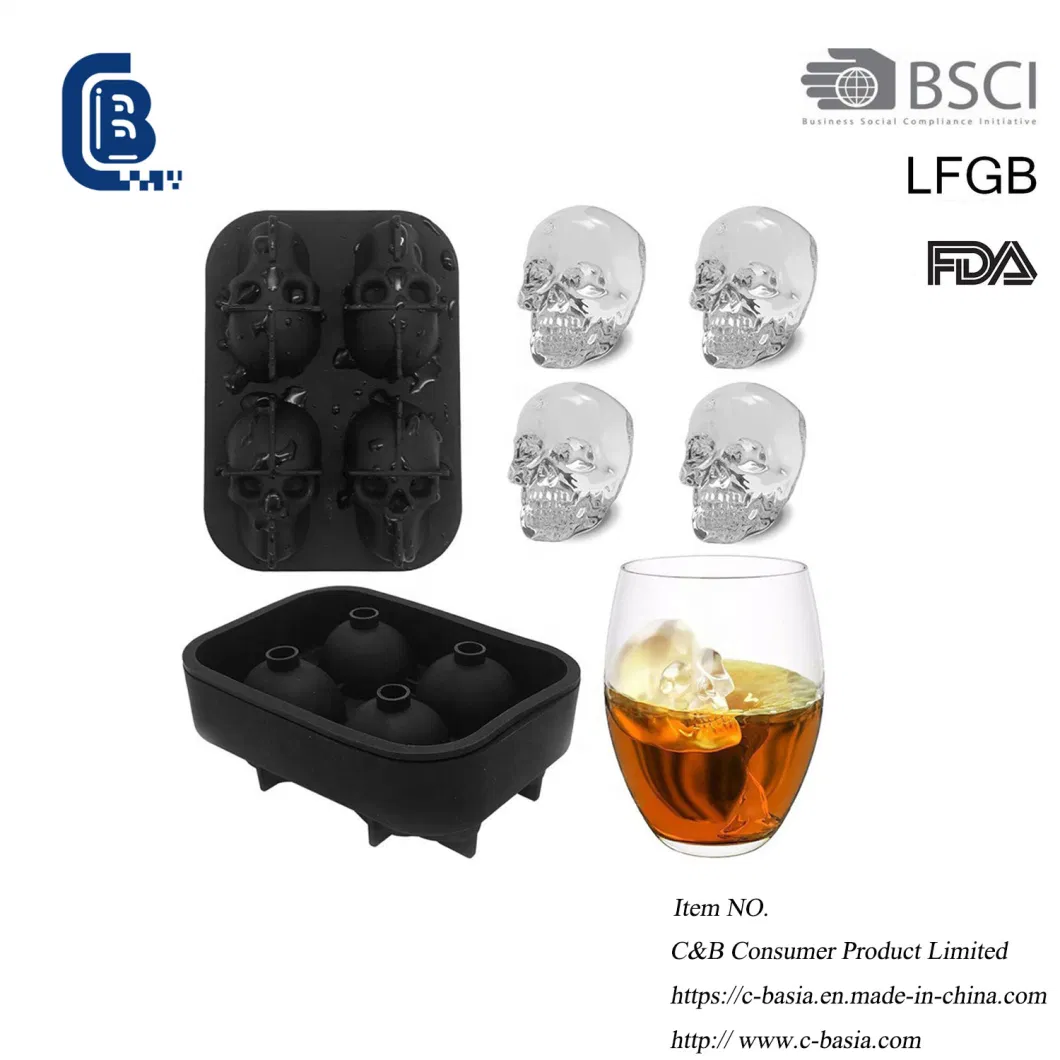 3D Skull Silicone Ice Cube Mold Tray Make Skulls Round Ice Cube Maker Kitchenware Bar Tools